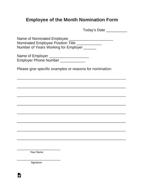 Printable Employee Of The Month Nomination Form